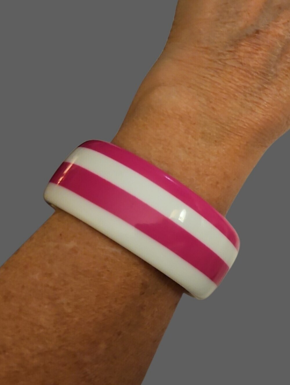 Vintage Pink and White Striped Resin Bangle Bracelet